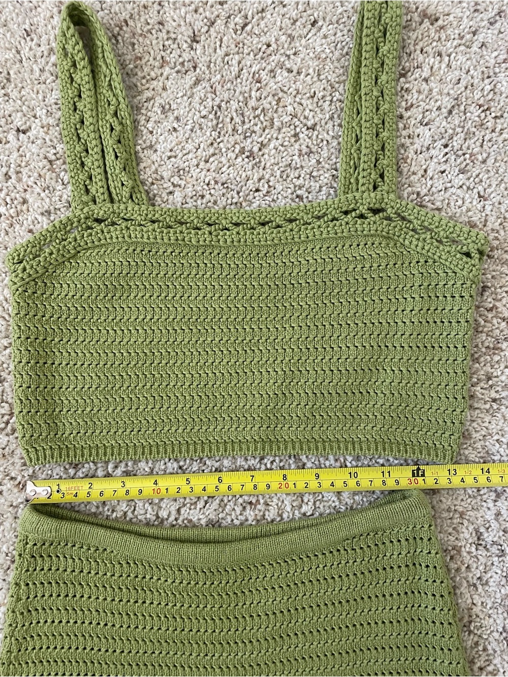 NWOT Reformation Max Open Knit Two Piece, Olive Knit Midi Skirt and Top- Size XS - Picture 7 of 11
